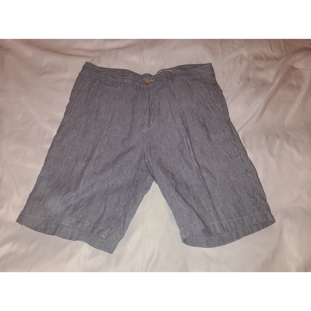 Tommy Bahama Relax Mens Blue Striped 100% Linen Shorts 36 Flat Front Casual
